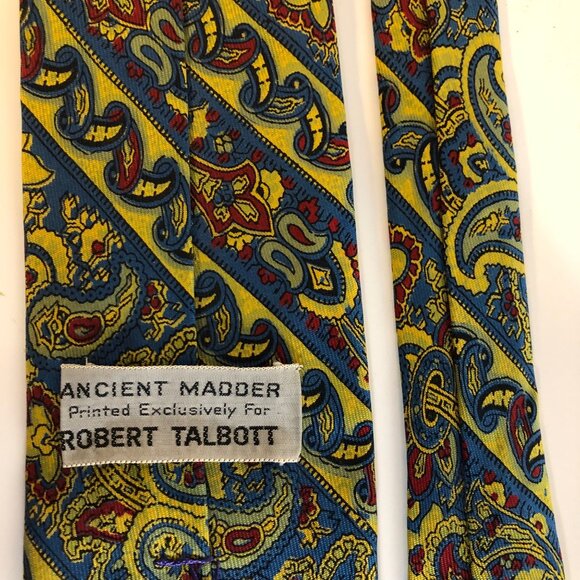 Robert Talbott Ancient Madder Silk Tie Blue Yellow Paisley Mens Necktie Office - Picture 4 of 8